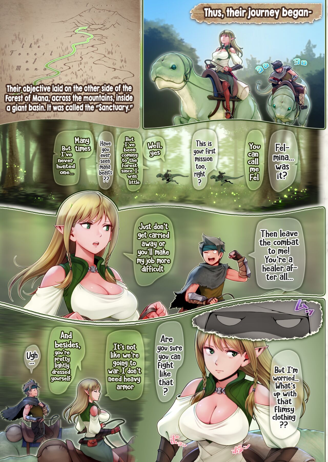 Fel to Mana no Mori -Taieki de Tairyoku Kaifuku sasetekureru Bakunyuu Healer Elf- | Fel and the Forest of Mana -The big titty elf healer recovers my stamina with her bodily fluids- page 9 full