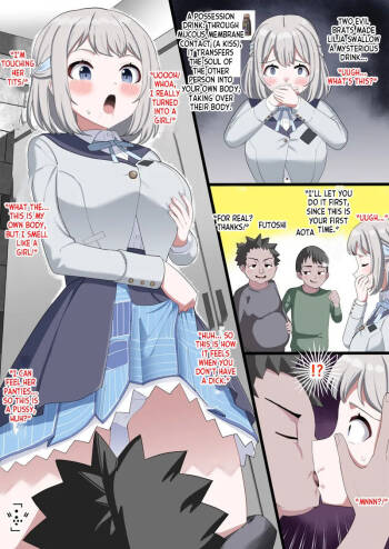 two evil brats messing around with a girl‘s body cover