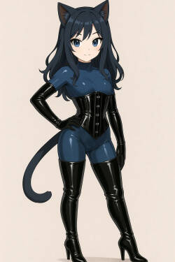 Girl in catsuit and thigh high boots