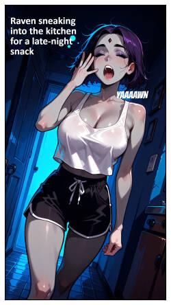 Raven sneaking into the kitchen for a late-night snack [AI Generated] [Mittoshura]