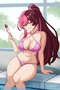 Neo stares at you by the poolside