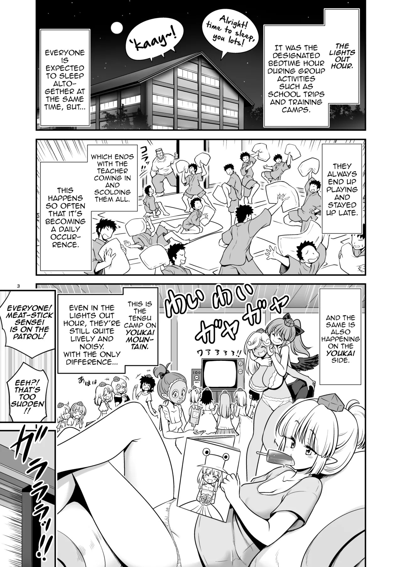 Tengu Gasshuku no Shoutou Jikan-go no Rule! Ihansha wa Dare darou to Ecchi Oshioki! | The Strict Rule of The Tengu Training-Camp: Everyone Who Violated the Lights-Out Hour Will be Punished With Bareback Sex! page 3 full