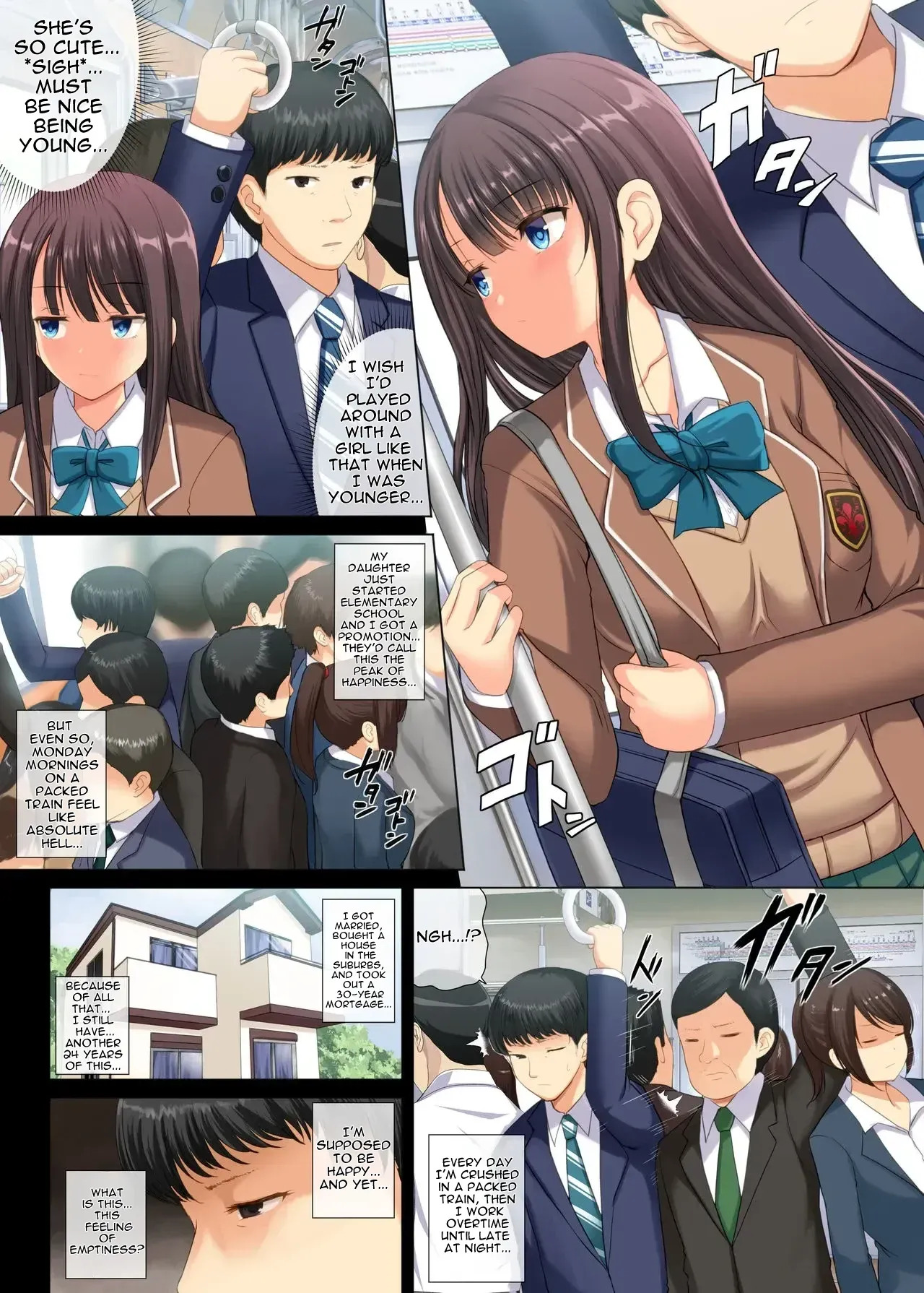 A story about a serious salaryman corrupted by a nympho high school girl. page 2 full