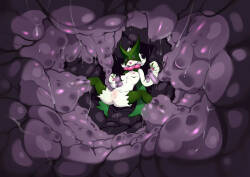 Meowscarada tentacle, pregnant belly, and egg-laying art